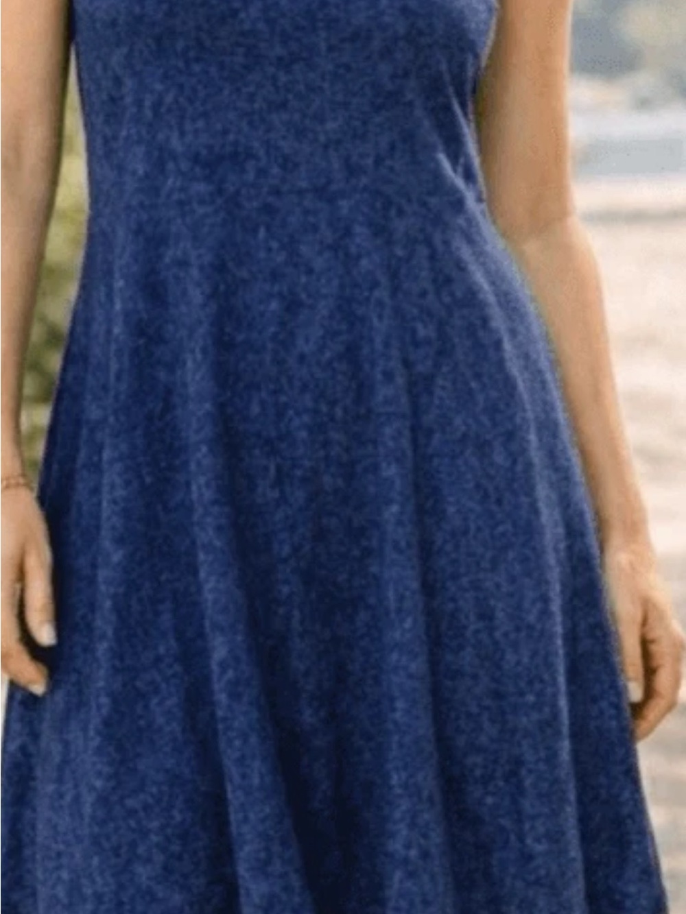 Athleta Santorini Printed Swing Dress Blue Sleeveless Modal Blend Size Medium